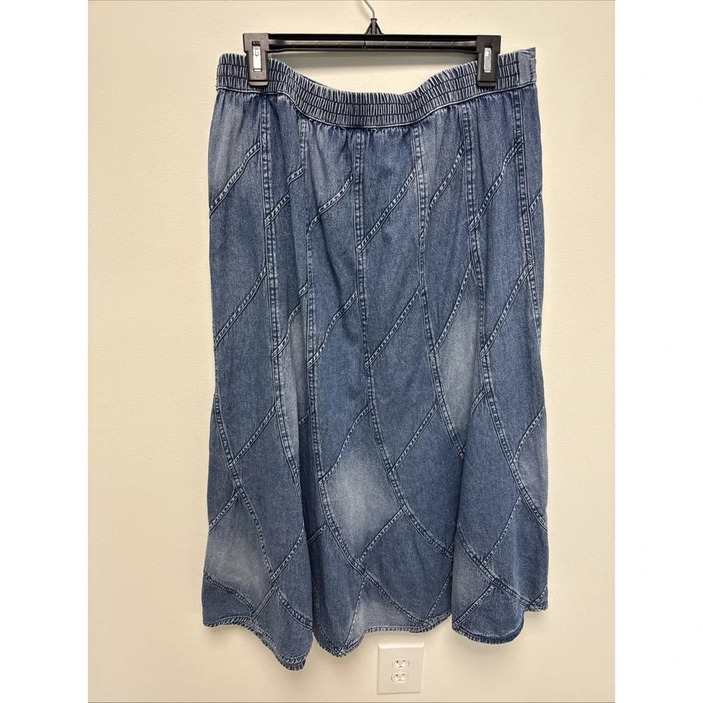 Studio West Apparel Denim Flare Skirt Western Cowgirl Peasant Hippie Women Sz L